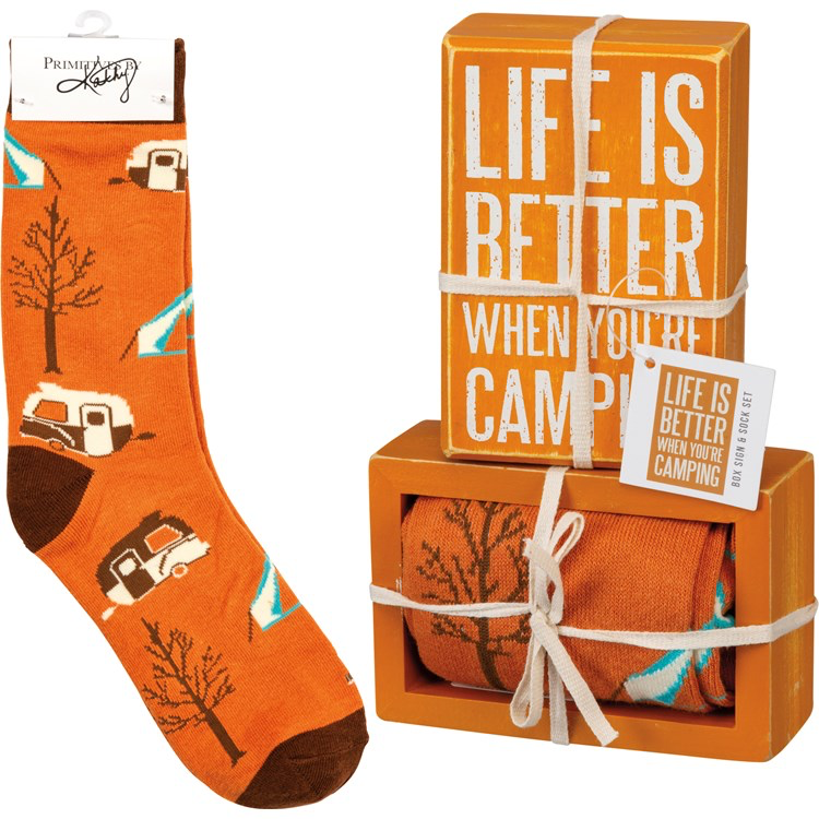 Box Sign & Sock Set - Life is Better When You're Camping