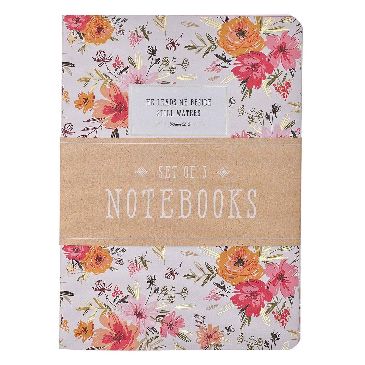 Notebook - He Leads Me Pink Floral Set - Psalm 23:2