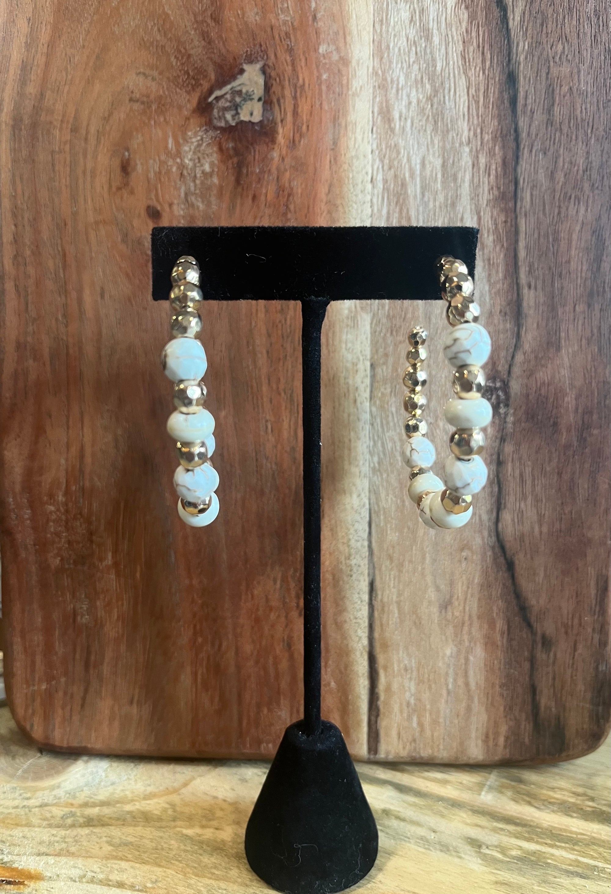 Earrings - Ivory & Gold Hoops