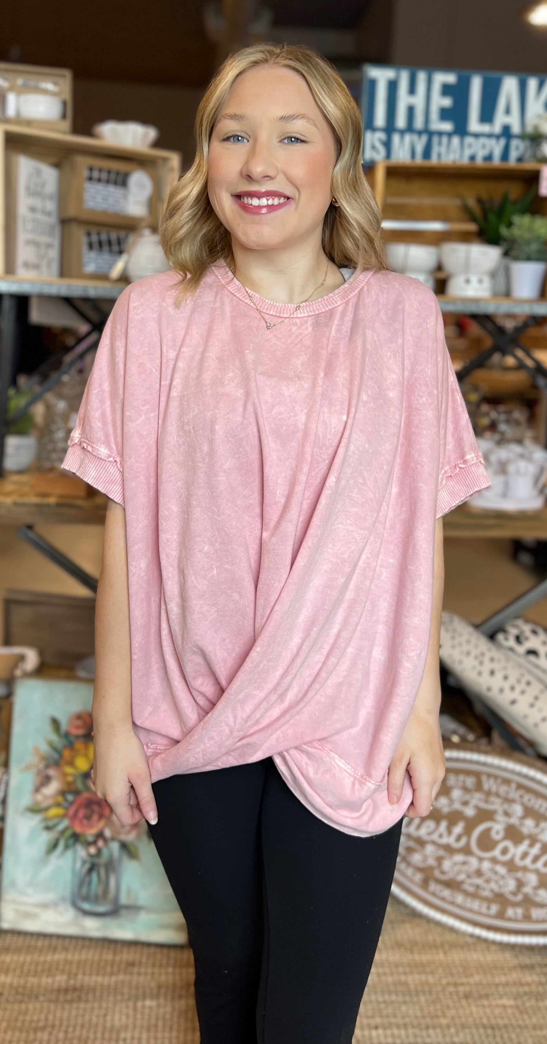 j.Her Twisted Sister Front Twist Top - Pink
