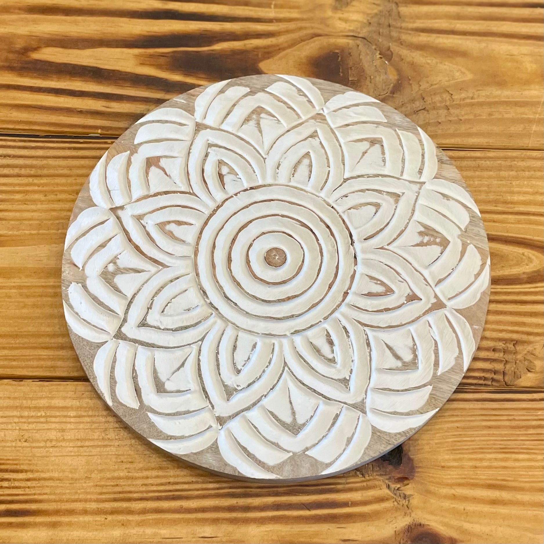 Wooden Decor - Round Carved Floral Medallion