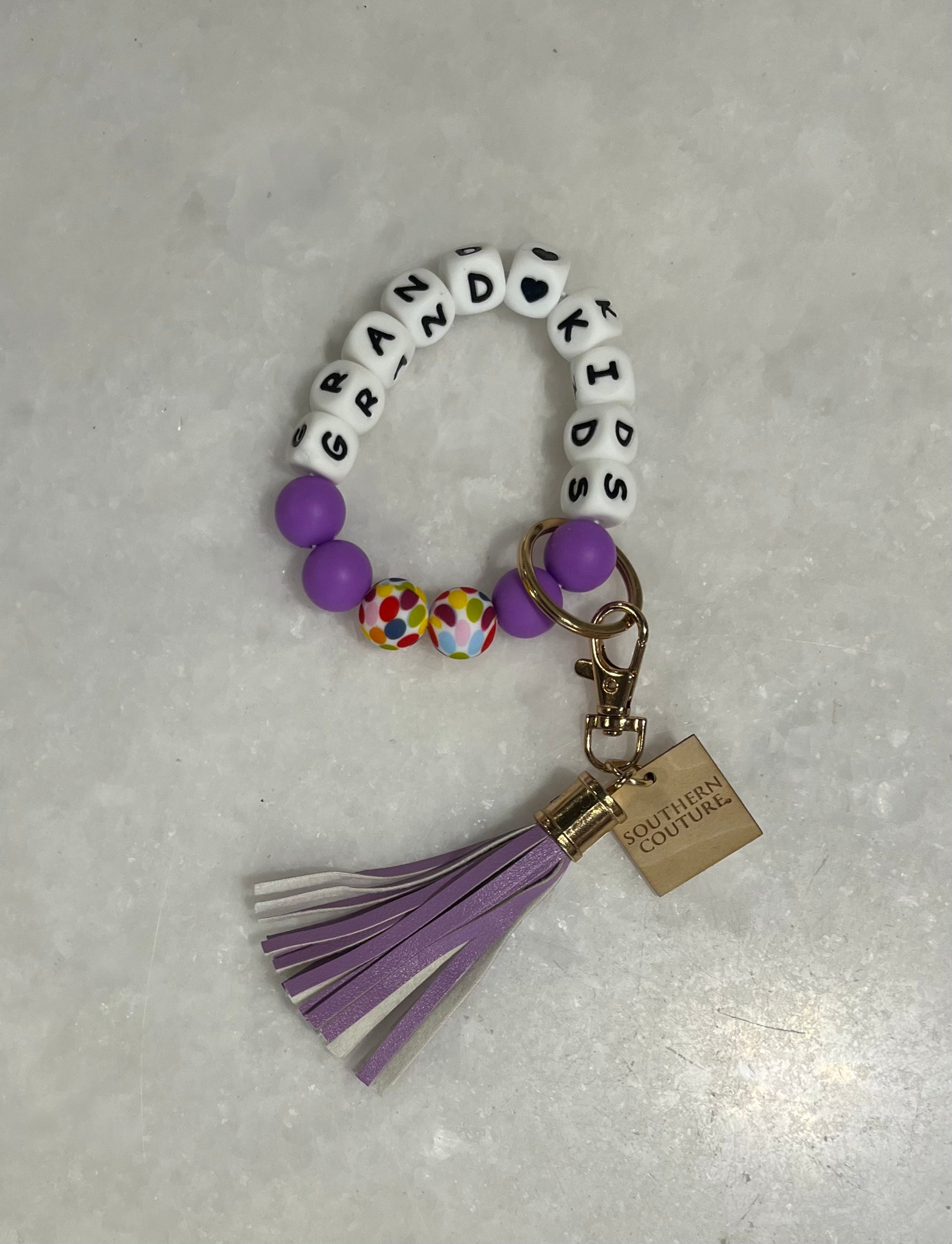 Silicone Beaded Bracelet Key Chain - Grandkids