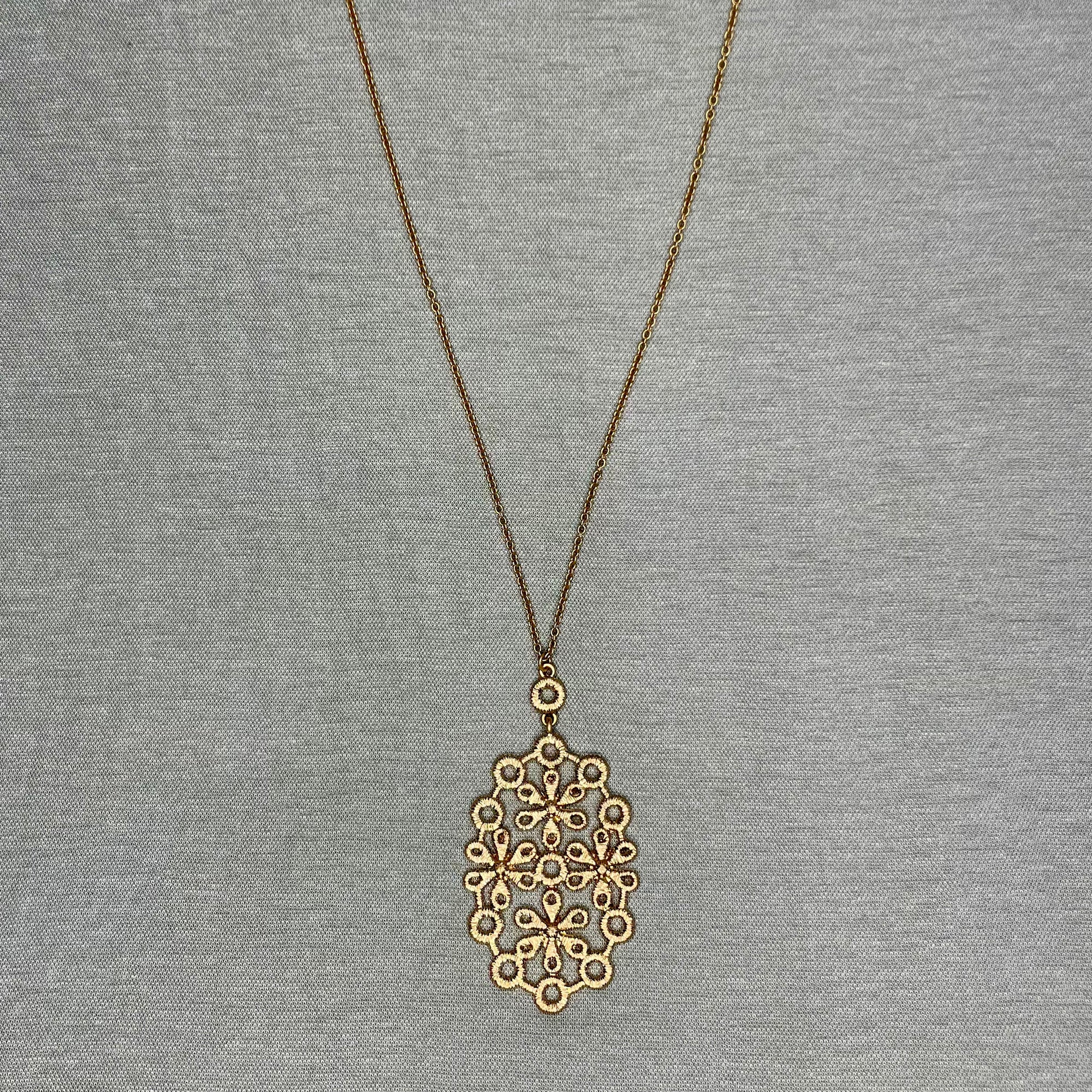 Necklace - Lace Flower Gold