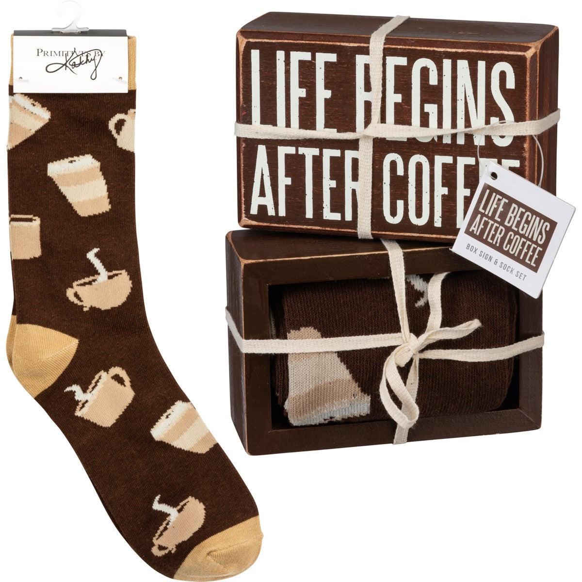 Box Sign & Sock Set - Life Begins After Coffee