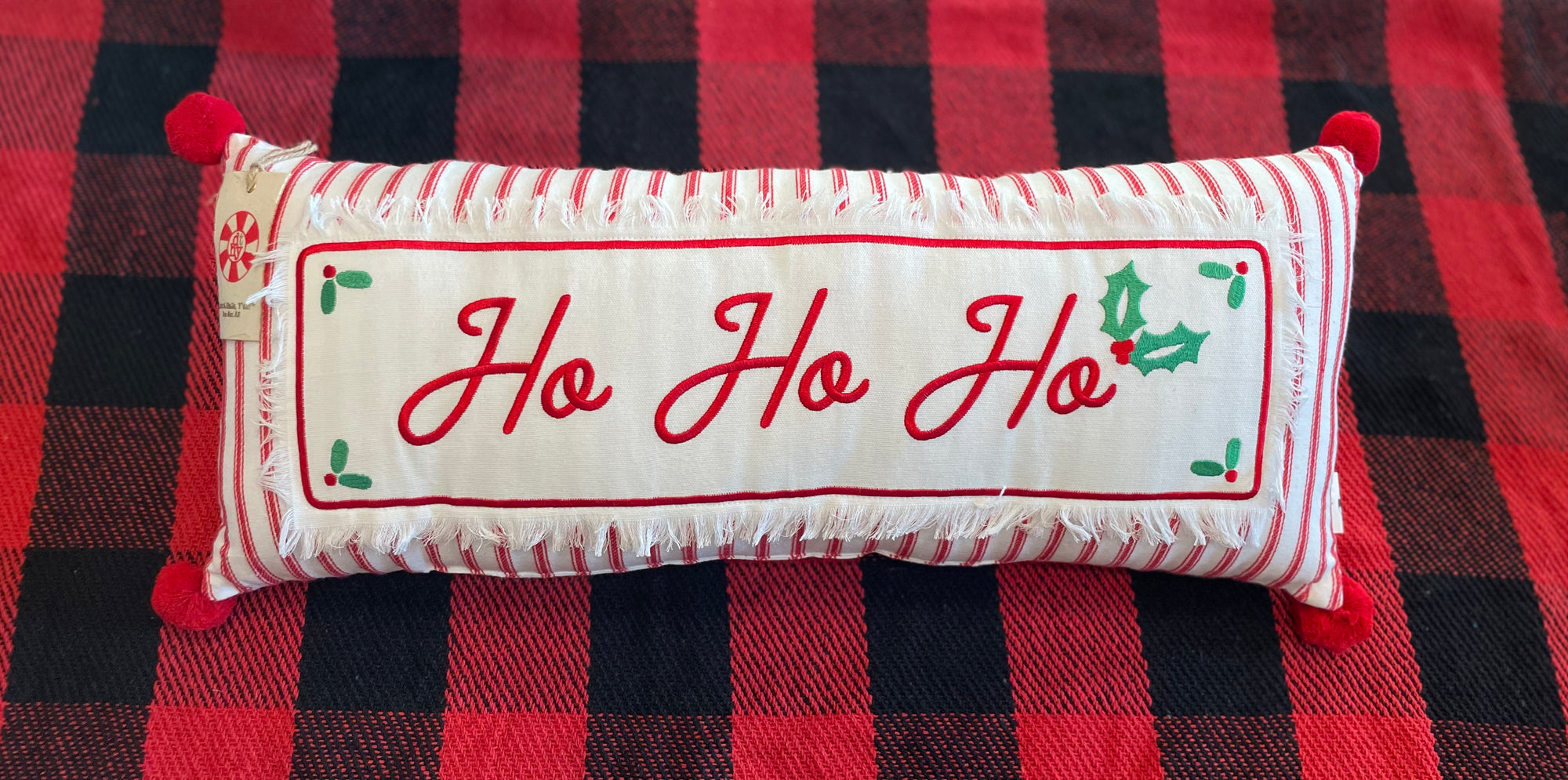 Pillow - Ho Ho Ho Ticking Patch Lumbar