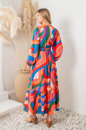 Oddi That Mod Girl Multi Color Geo Print Front Wrap Maxi Dress