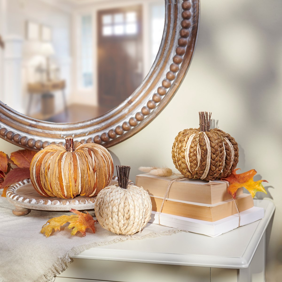 Woven Rattan Pumpkin Trio