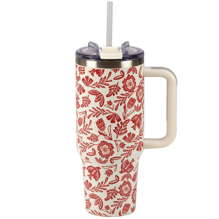 Travel Mug - Red Folk Floral