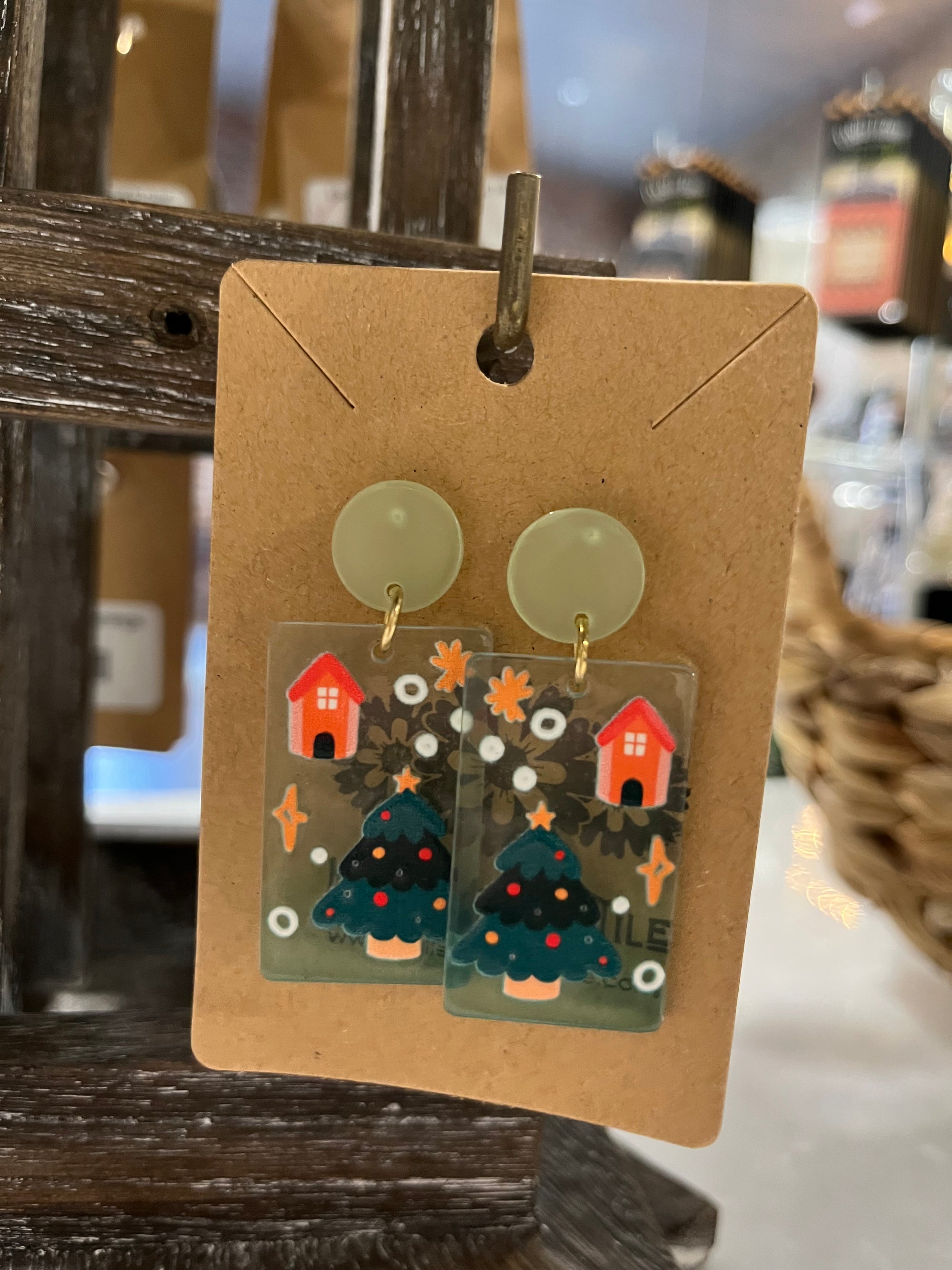 Christmas Cottage Acrylic Dangle Earrings