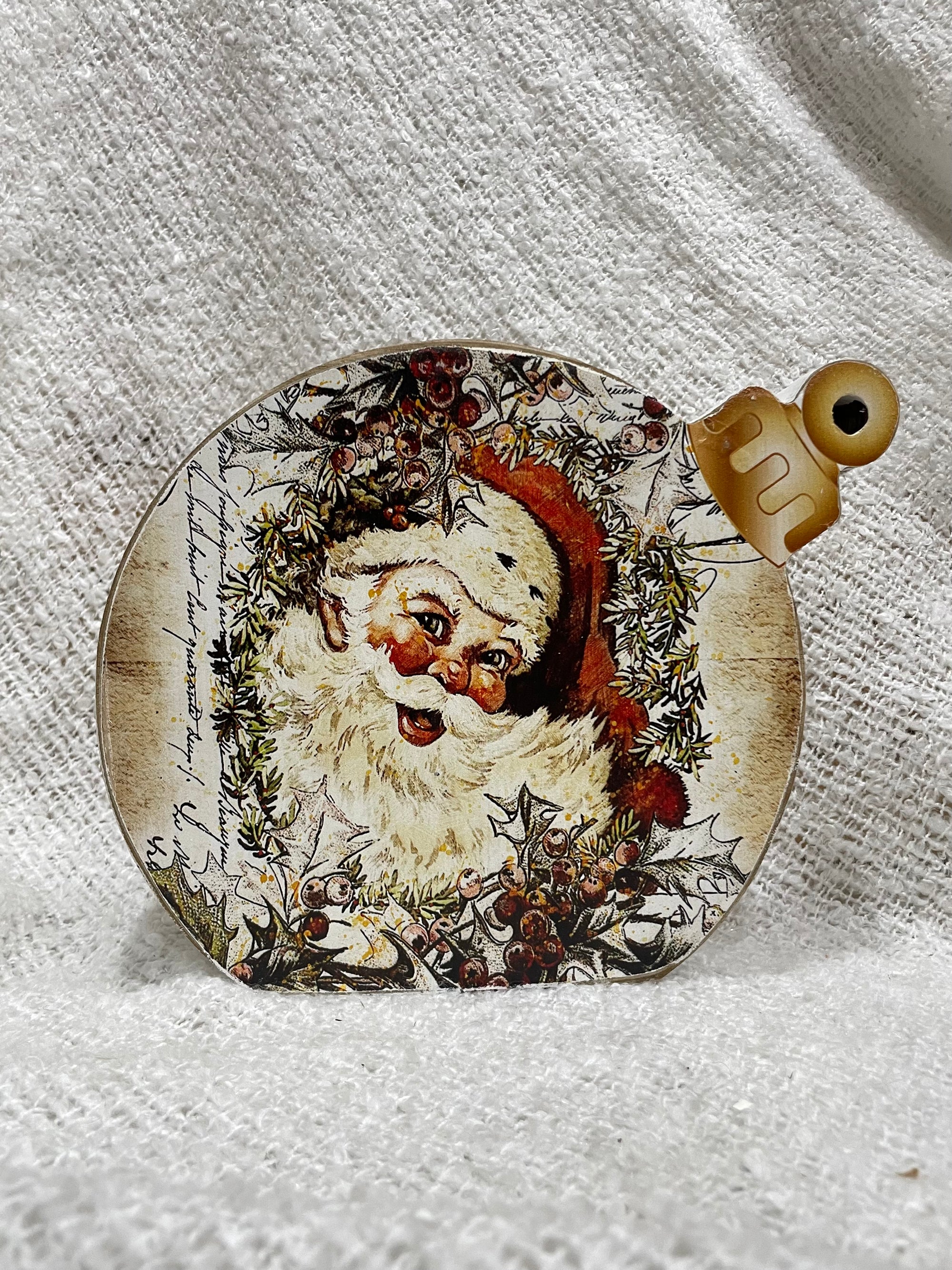 Wooden Sign - Vintage Santa Ornament