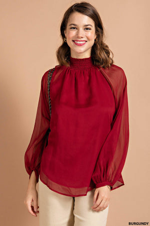 Kori Corporate Ladder Smocked Neckline Blouse