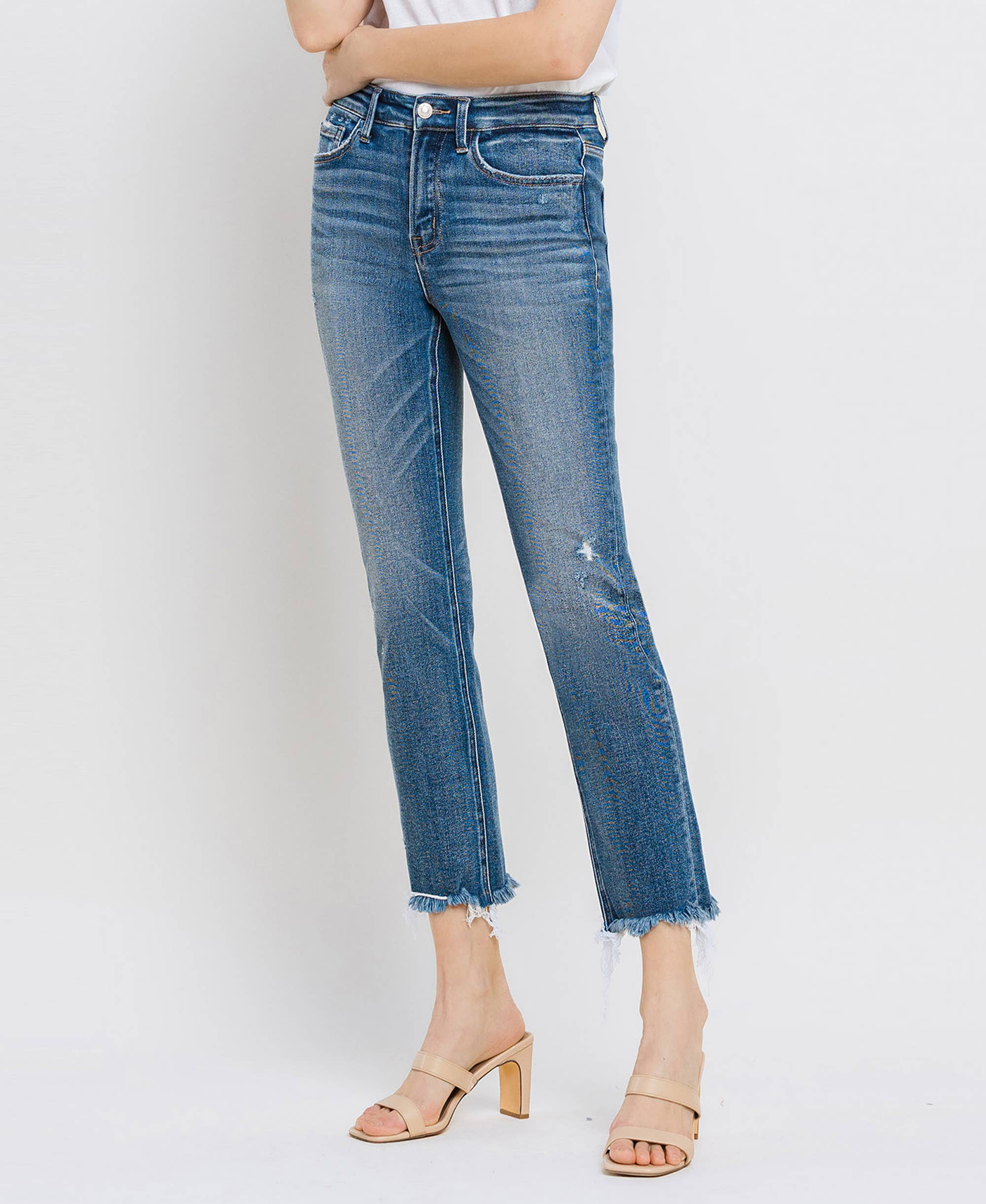 Vervet Burbank High Rise Uneven Raw Hem Crop Slim Straight Jeans