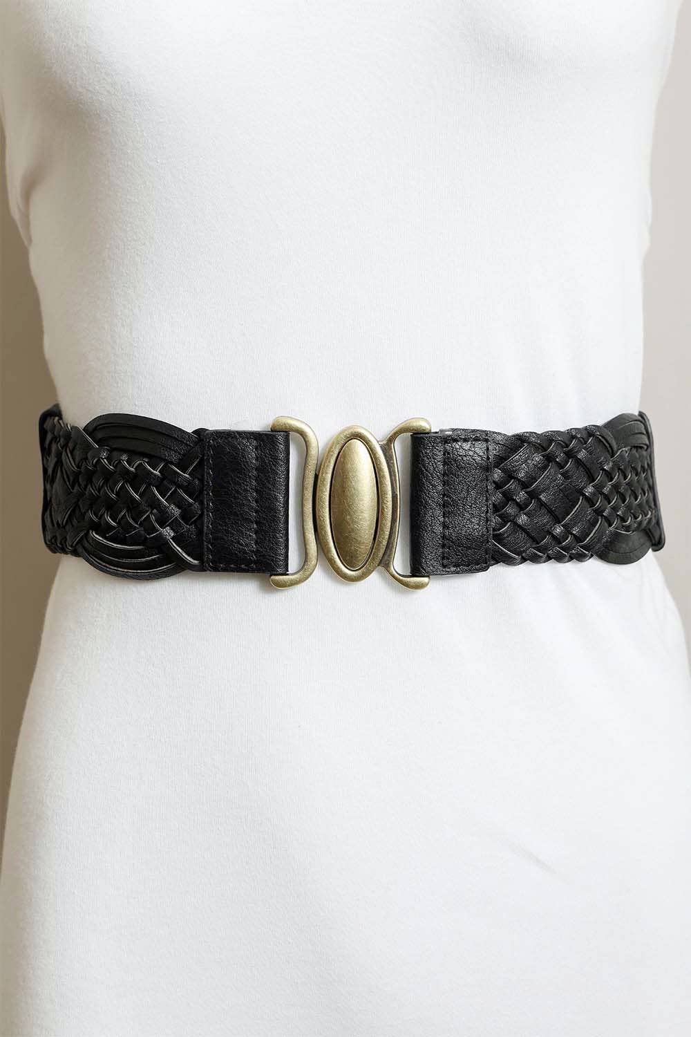 Jolly Adventure Oval Buckle Braided Elastic Belt - Black