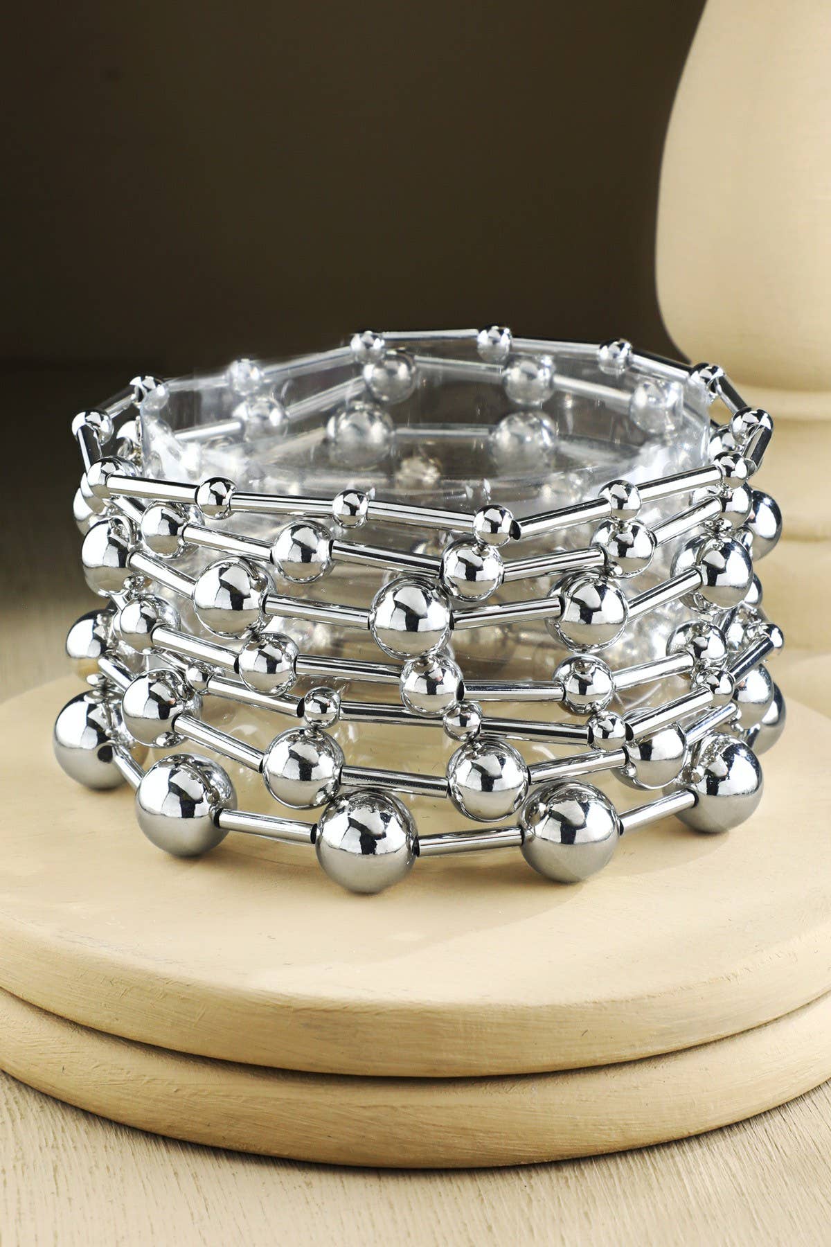 Shiny Ball Bead Stretch Bracelet - Silver