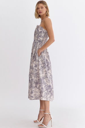 Entro Twirling til Dawn Toile Dress - Blue Grey