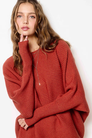 La Miel Same Direction Boat Neck Sweater - Brick