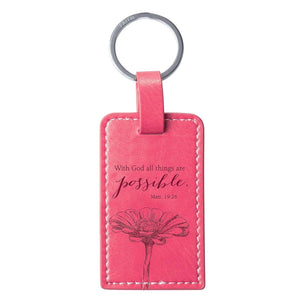 Keychain - All Things are Possible Pink Faux Leather - Matthew 19:26