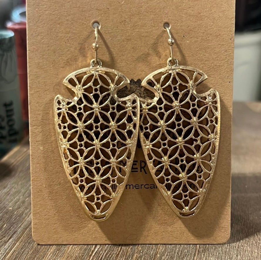 Earrings - Gold Filigree Arrowhead