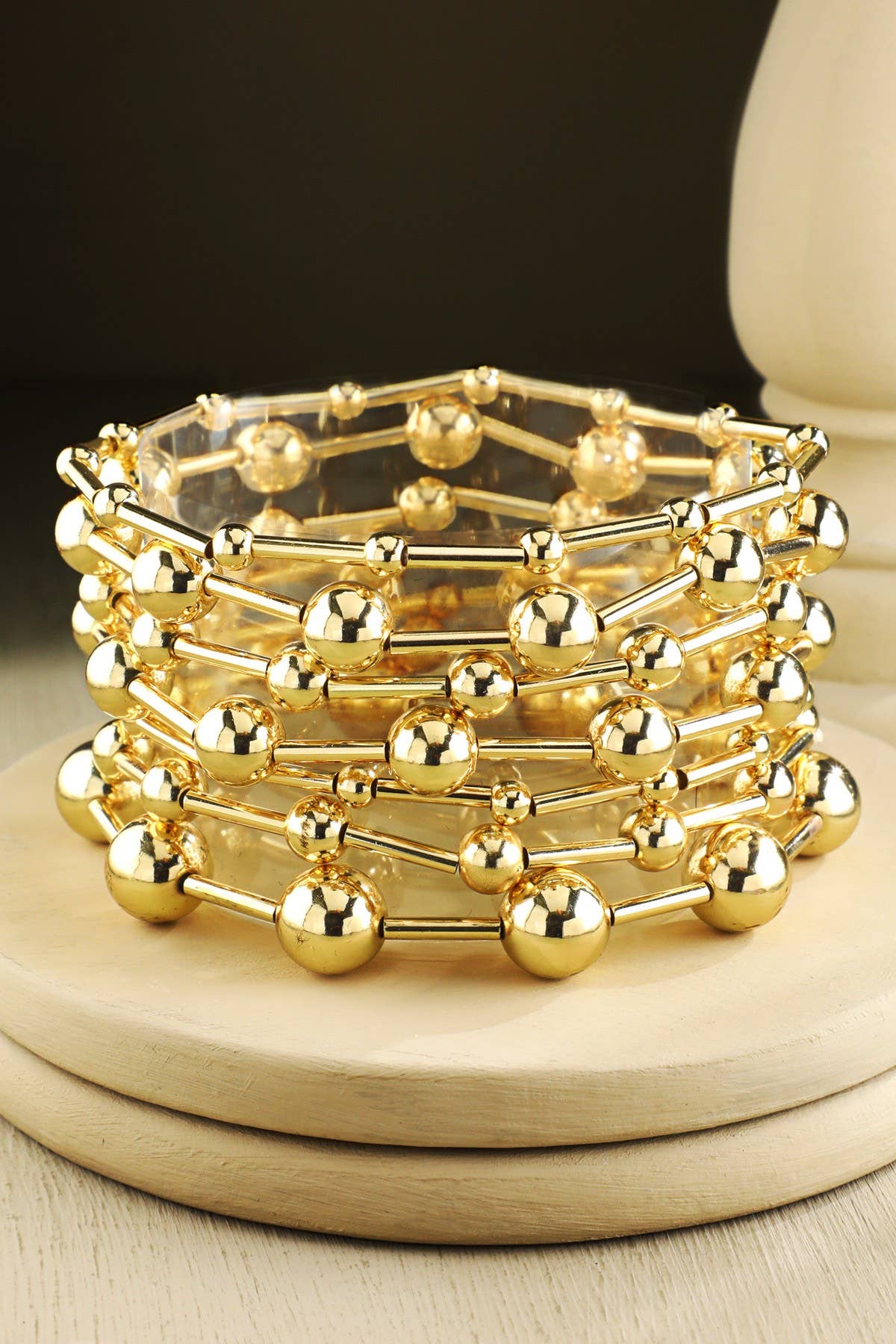 Shiny Ball Bead Stretch Bracelet - Gold