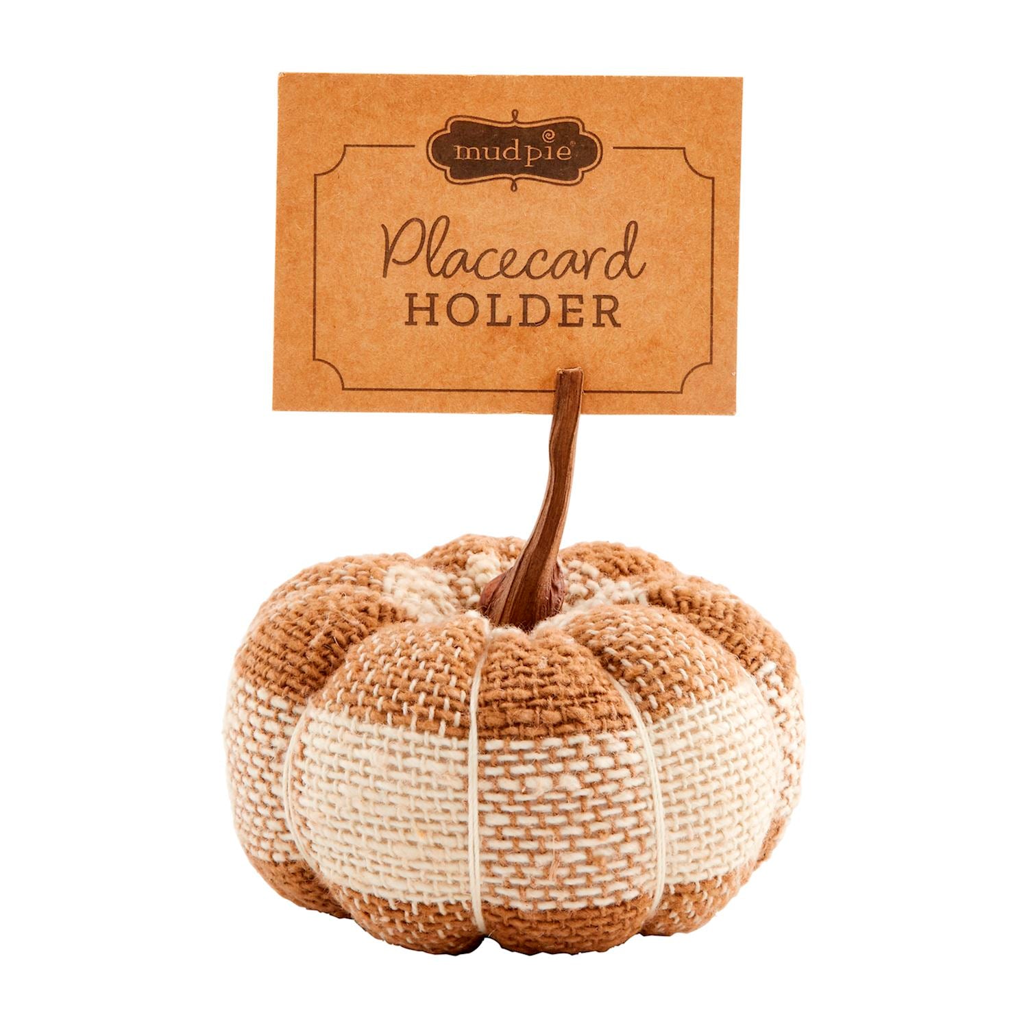 Mud Pie - Brown Plaid Pumpkin Placecard Holder