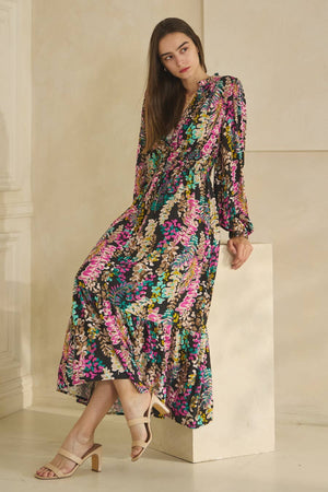 Oddi Wisteria Lane Floral Print Long Sleeve Maxi Dress