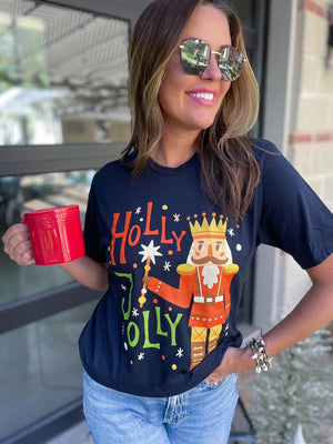 Graphic Tee - Holly Jolly Nutcracker V-Neck