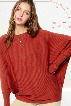 La Miel Same Direction Boat Neck Sweater - Brick