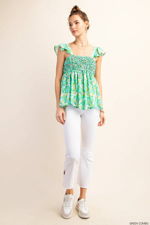 Kori On the Dot Ruffled Popcorn Detail Tank - Green