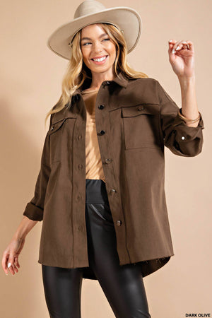 Kori All You Need is Love Twill Shacket - Brown