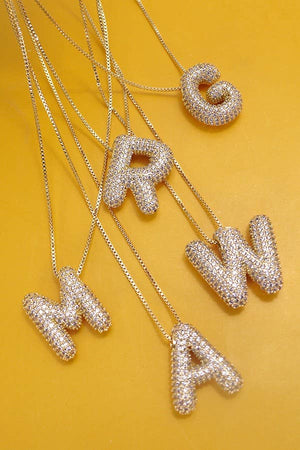 Pave Rhinestone Initial Bubble Balloon Necklace