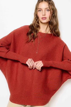 La Miel Same Direction Boat Neck Sweater - Brick