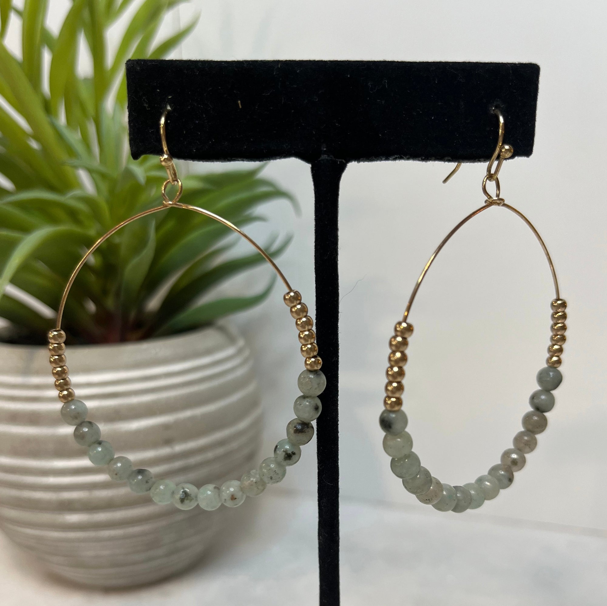 Earrings - Beaded Circle Aquamarine