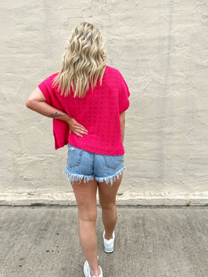 Kori Love Wins Pointelle Knit Sweater Top - Pink