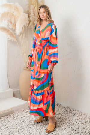 Oddi That Mod Girl Multi Color Geo Print Front Wrap Maxi Dress