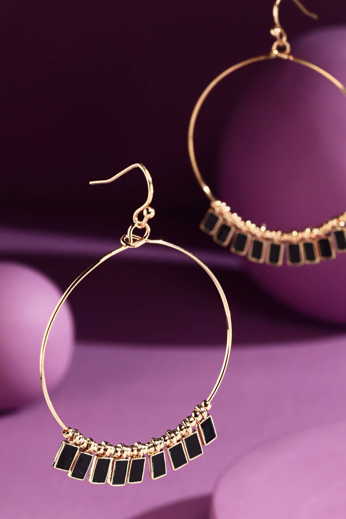 Another Love - Black - Wire Hoop Earrings with Charms