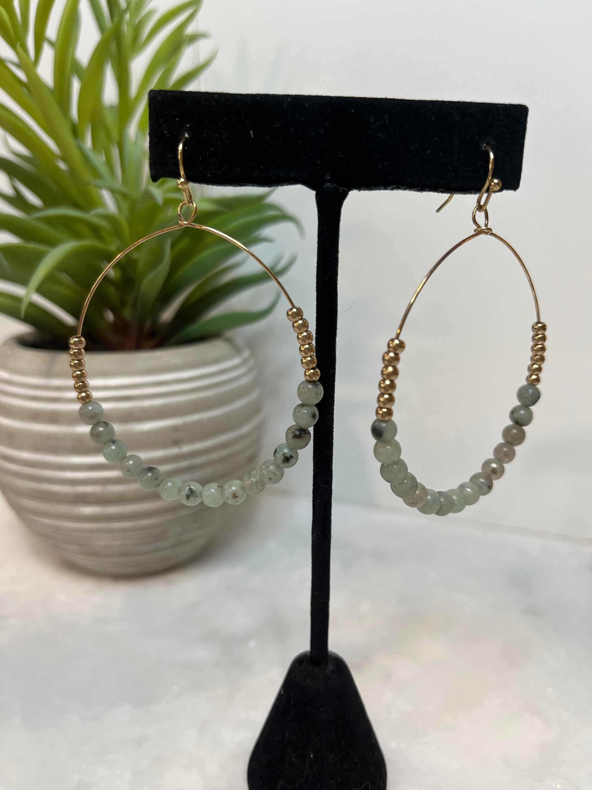 Earrings - Beaded Circle Aquamarine