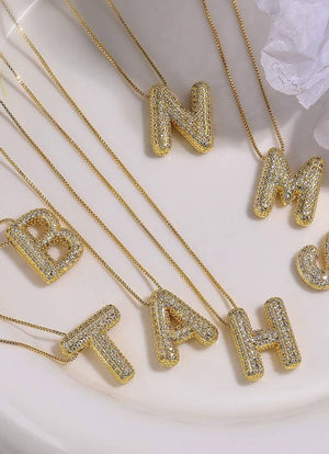 Pave Rhinestone Initial Bubble Balloon Necklace