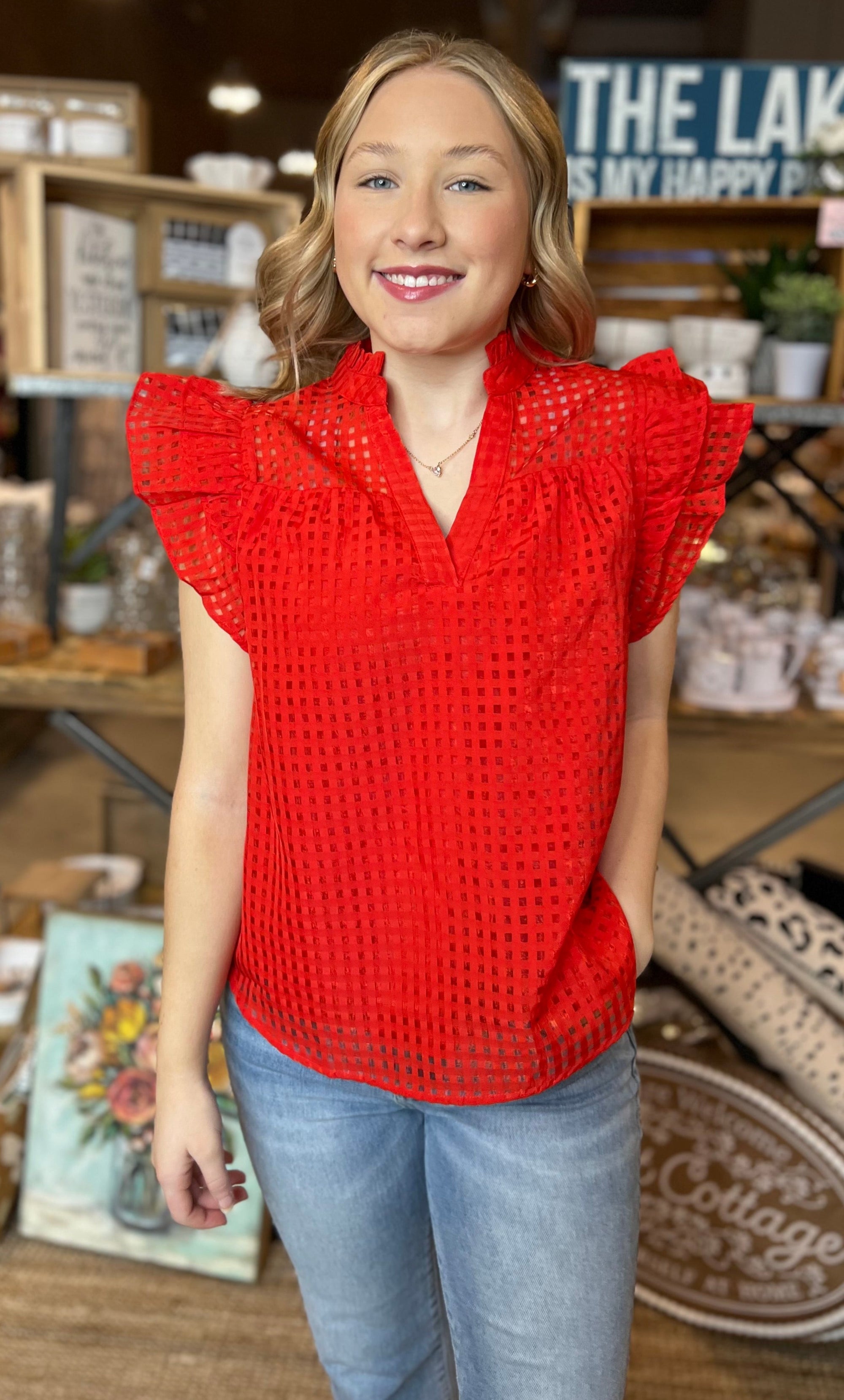 Very J Window to the World Blouse - Red