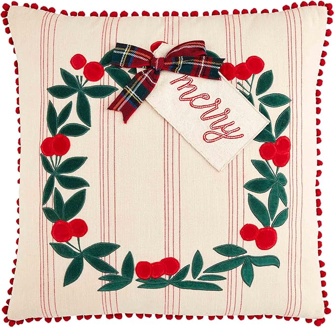 Mud Pie Pillow - Wreath Velvet Applique Pillow