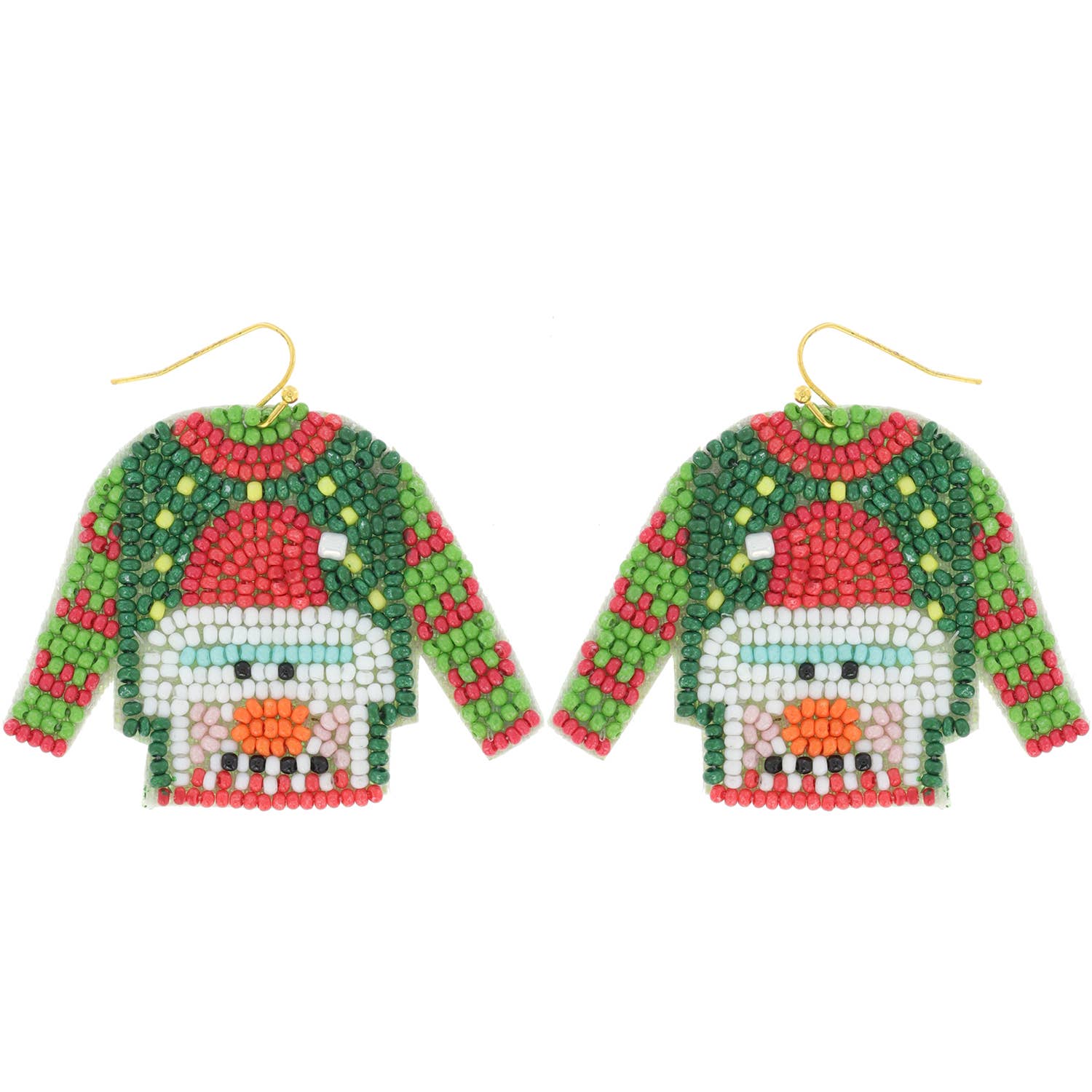 Snowman Ugly Christmas Sweater Beaded Earrings