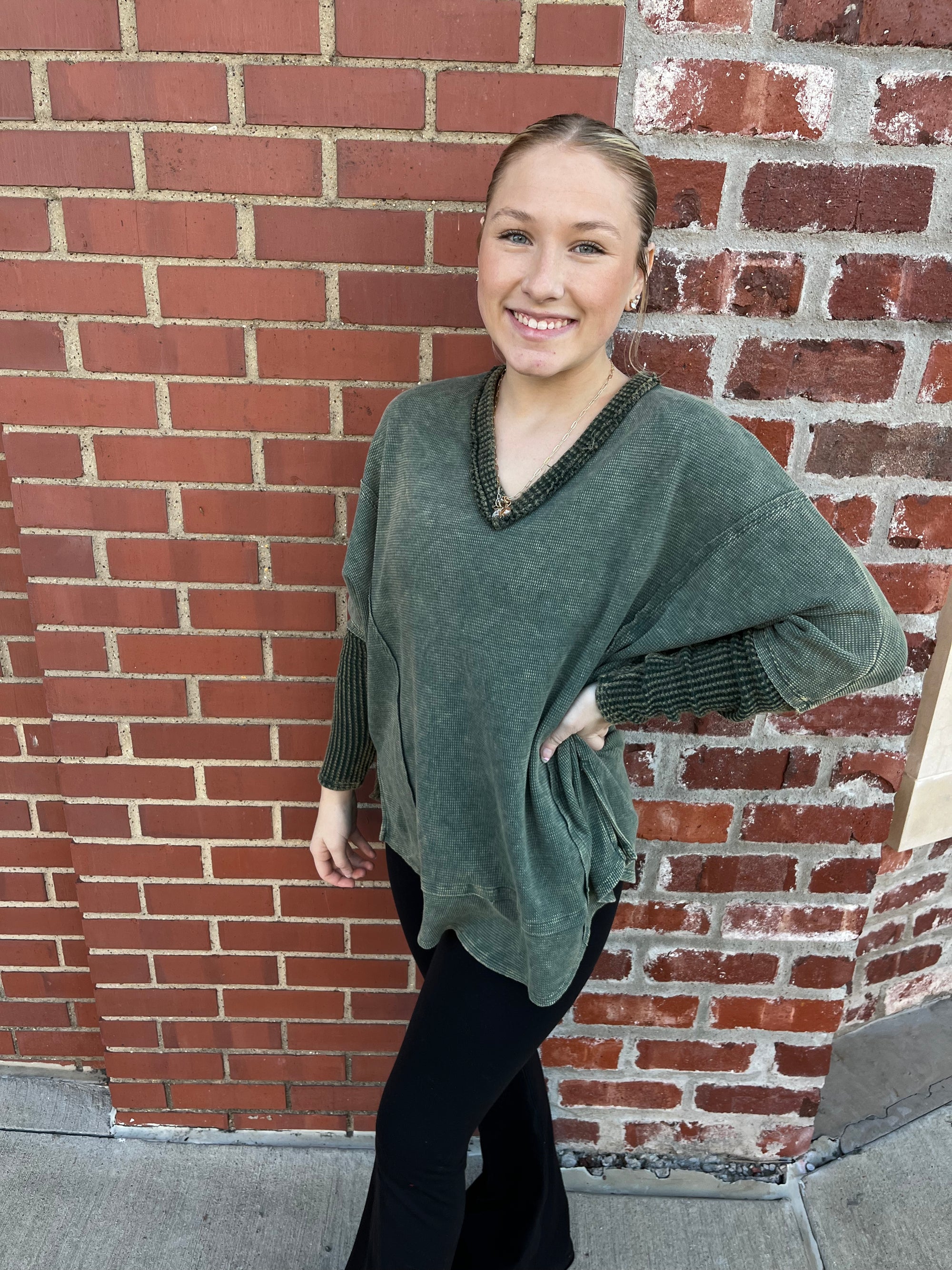 j. Her (Olive) Calling For You Knit Top