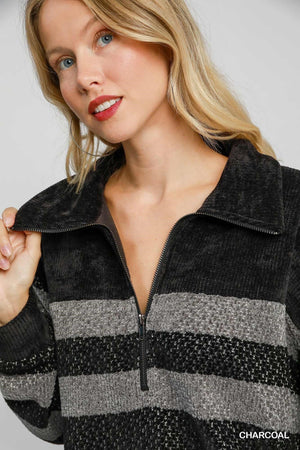 Umgee My Favorite Thing Half Zip Top - Black/Grey