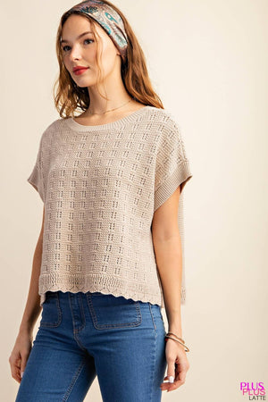 Kori Love Wins Pointelle Knit Sweater Top - Latte