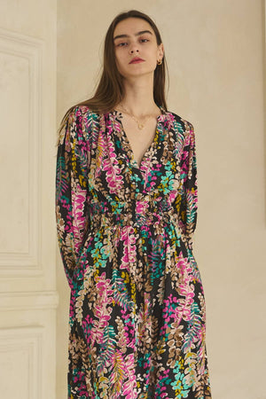 Oddi Wisteria Lane Floral Print Long Sleeve Maxi Dress