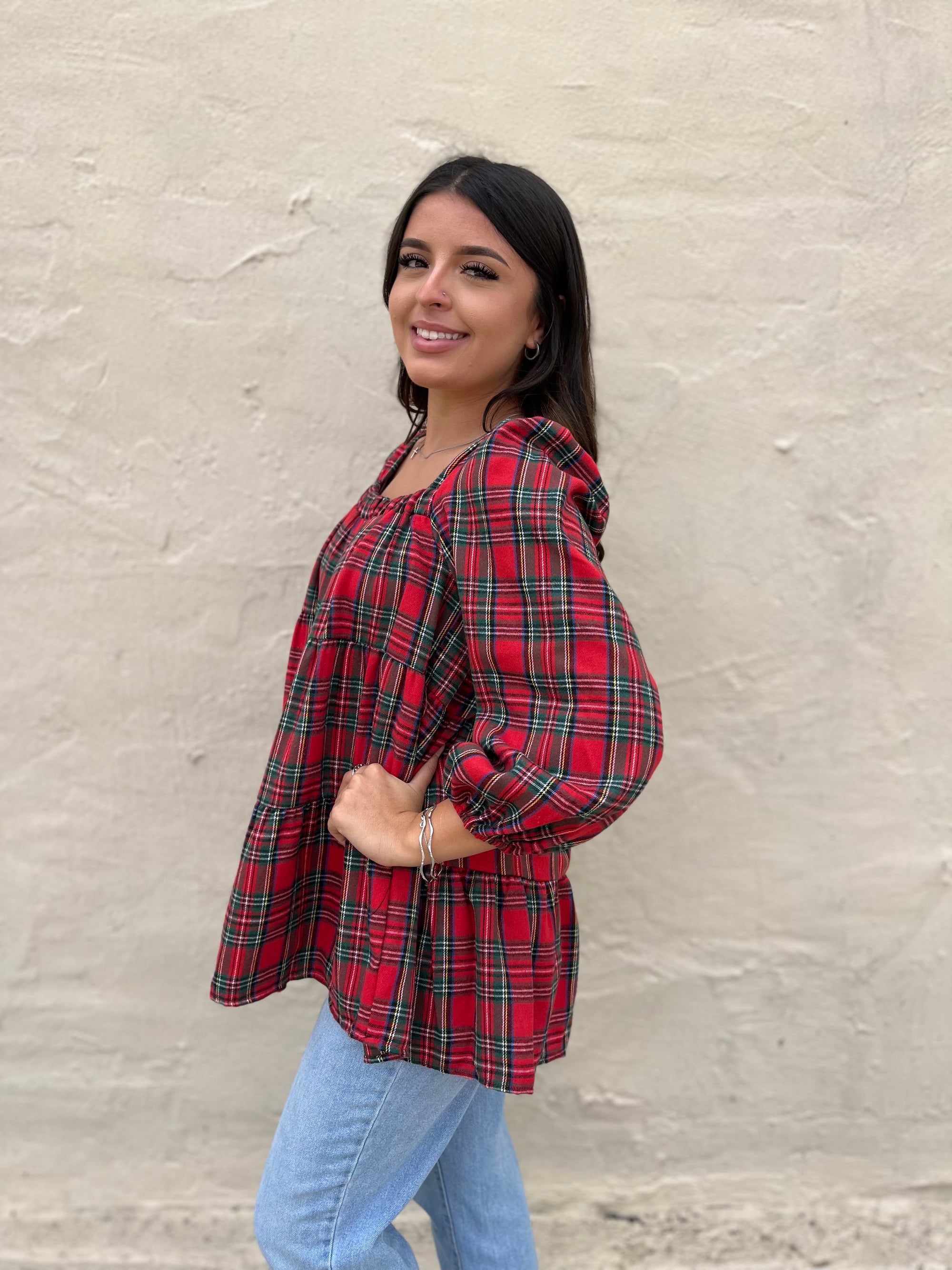 She + Sky North Pole Tartan Plaid Top