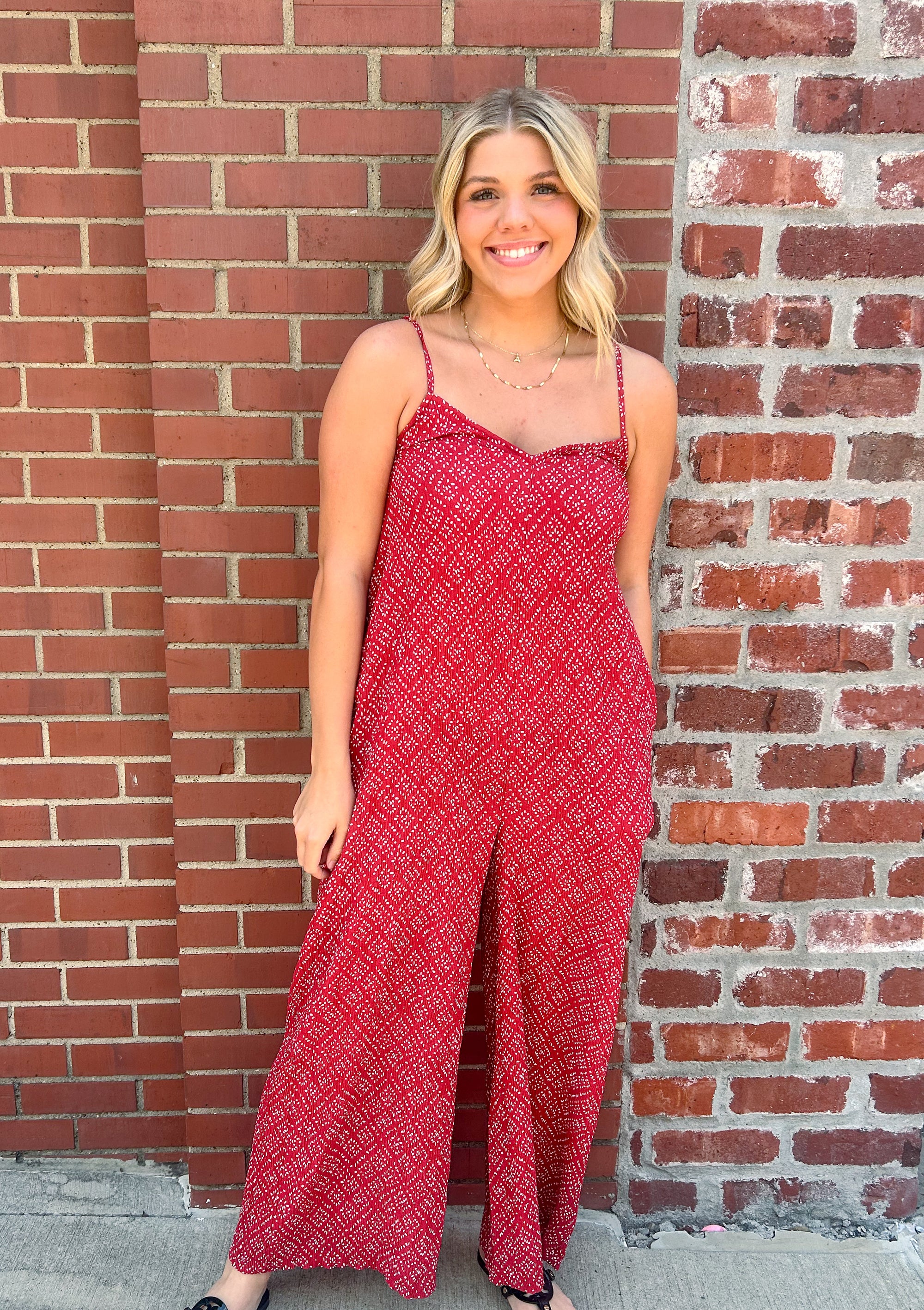 Very J Connect the Dots Romper - Red