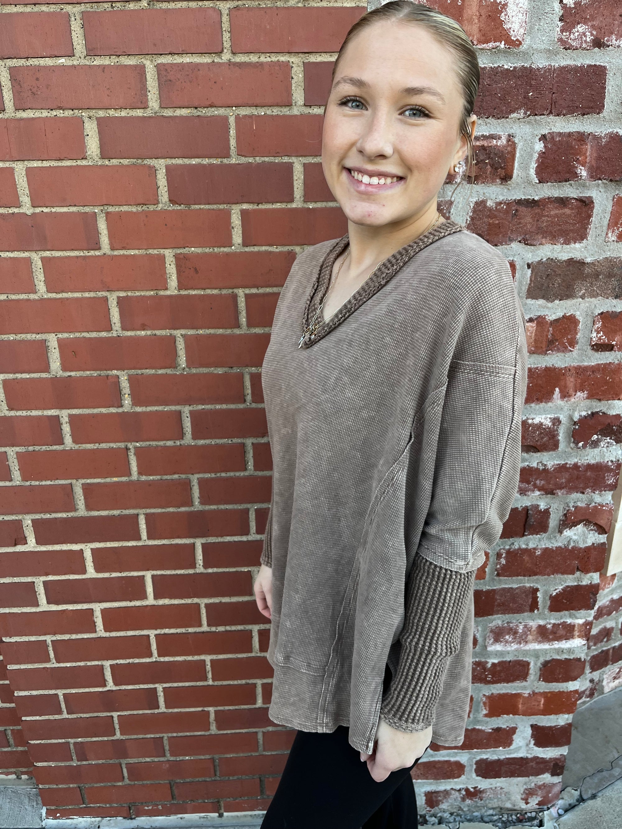 j. Her (Mocha) Calling For You Knit Top