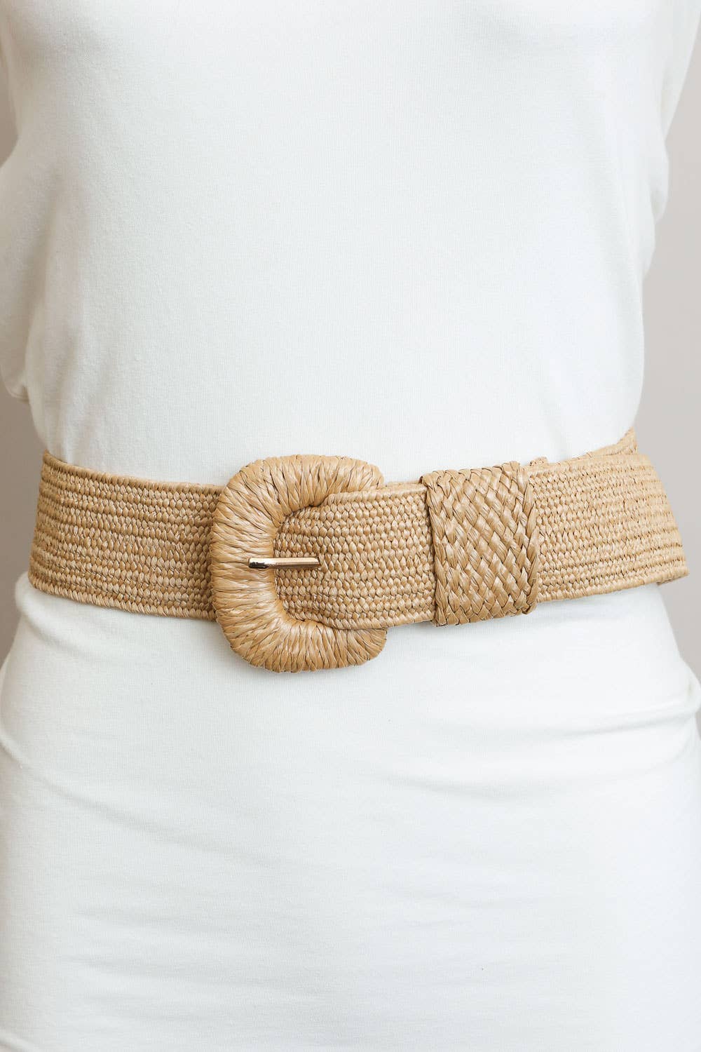 Kungaloosh Stretchable Raffia Belt - Tan