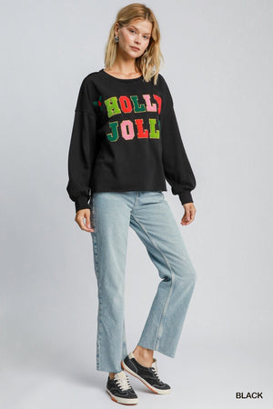 Umgee Holly Jolly Sweatshirt - Black