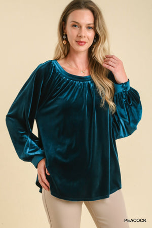 Umgee Velvet Dreams Blouse - Peacock Blue